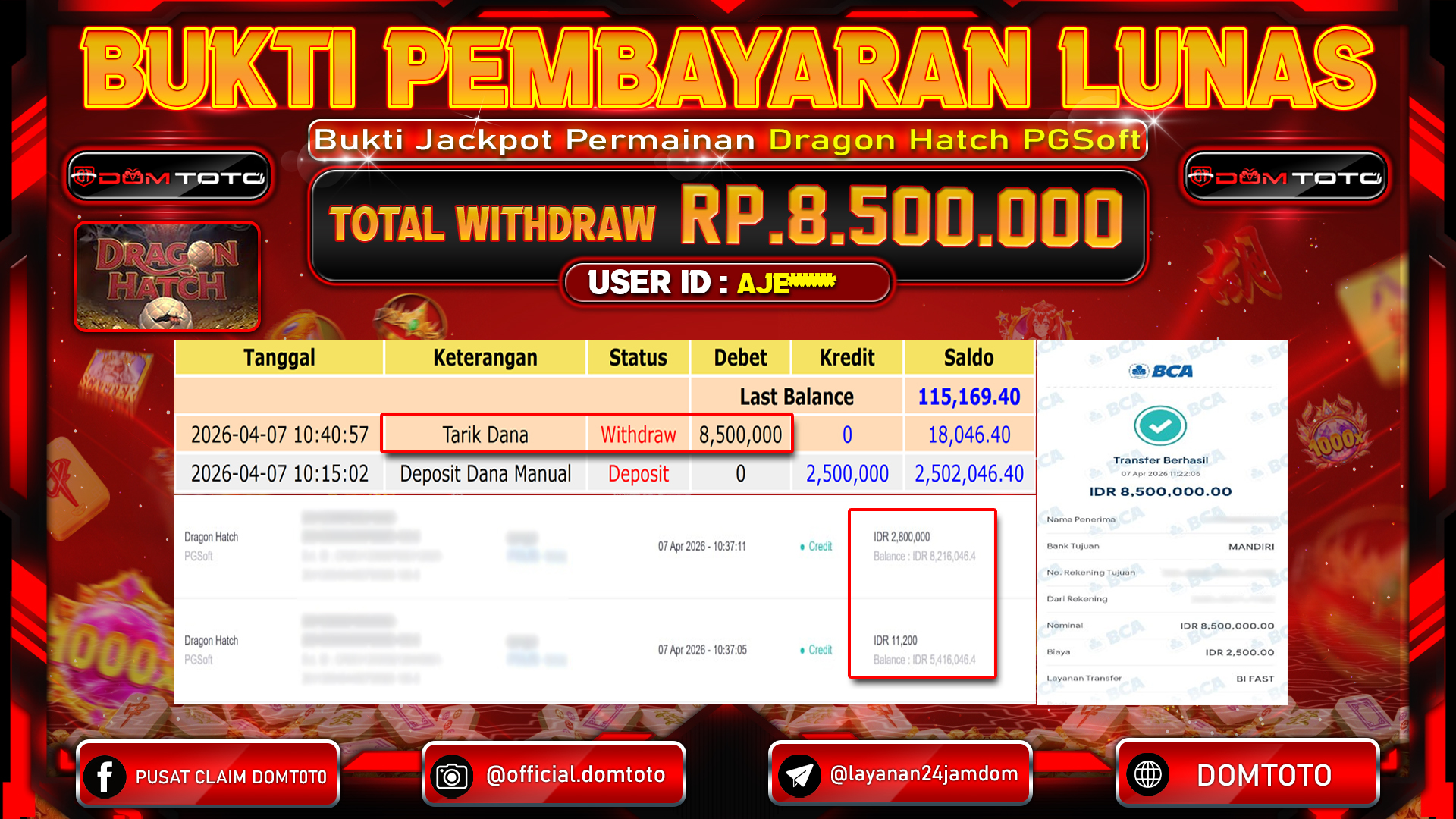 JACKPOT SLOT Dragon Hatch PGSoft 07 APRIL 2026
